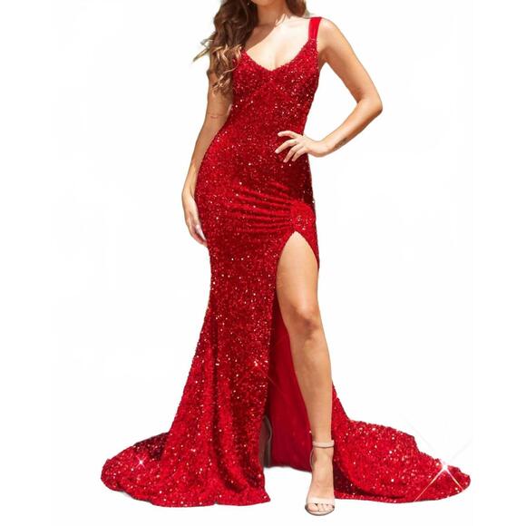 NEW PORTIA&SCARLETT sequined prom dress in red